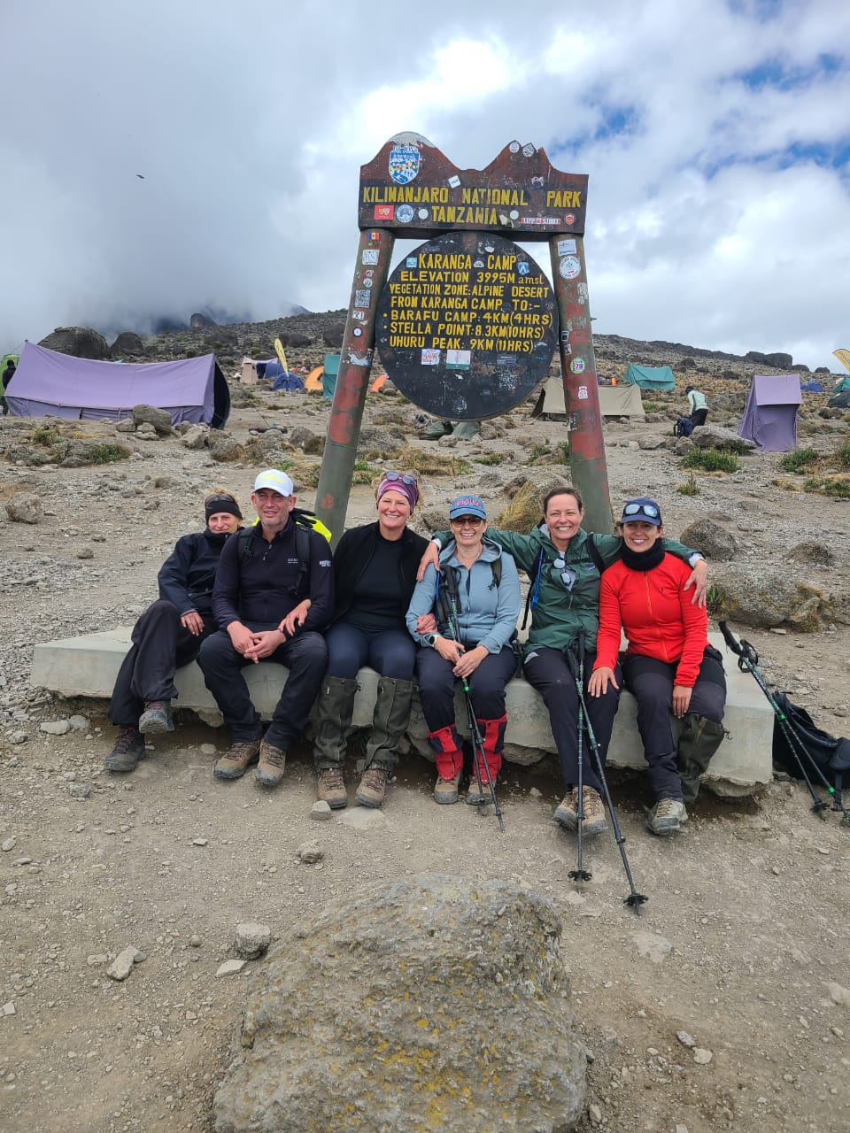 The trekking team resting at Karanga Camp